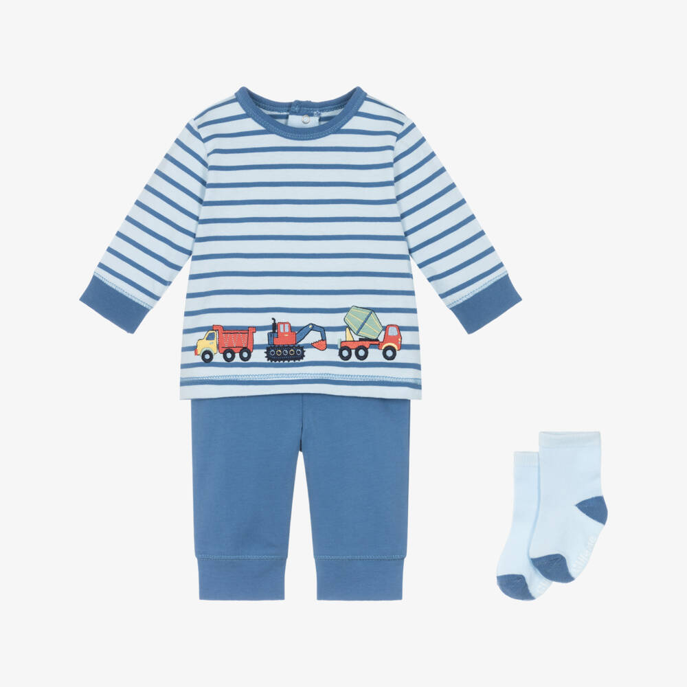 Little Me-Baby Boys Blue Striped Cotton Trouser Set | Childrensalon Outlet