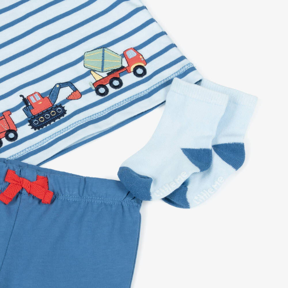 Little Me-Baby Boys Blue Striped Cotton Trouser Set | Childrensalon Outlet