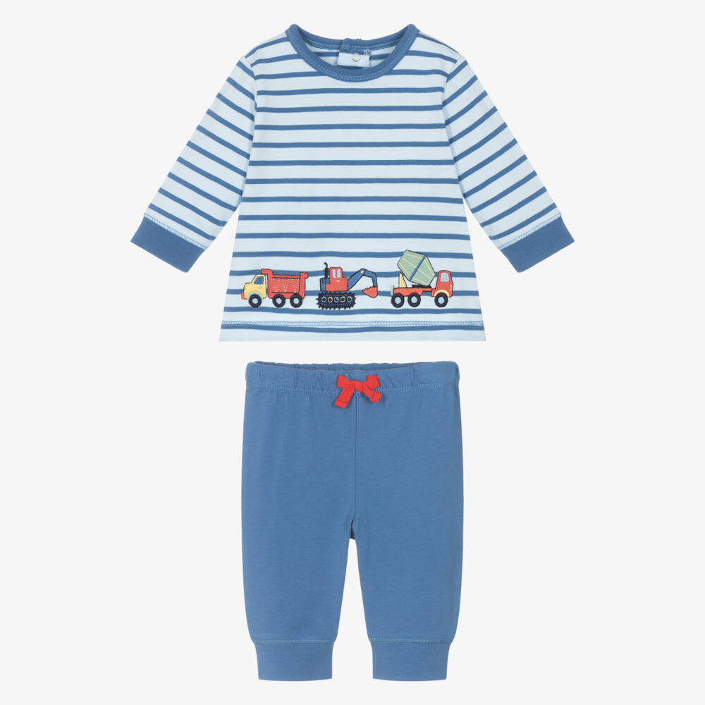 Little Me-Baby Boys Blue Striped Cotton Trouser Set | Childrensalon Outlet