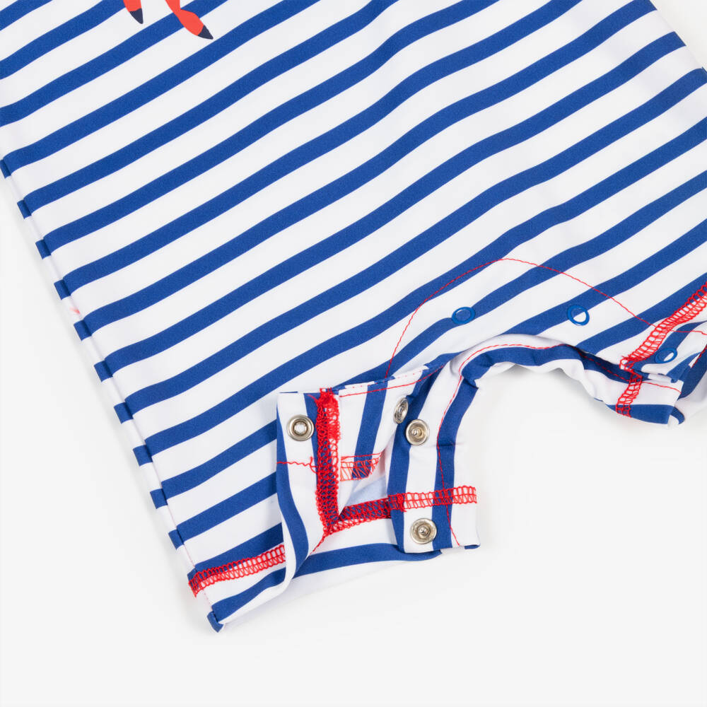 Little Me-Baby Boys Blue Striped Crab Print Sun Suit (UPF50+) | Childrensalon Outlet