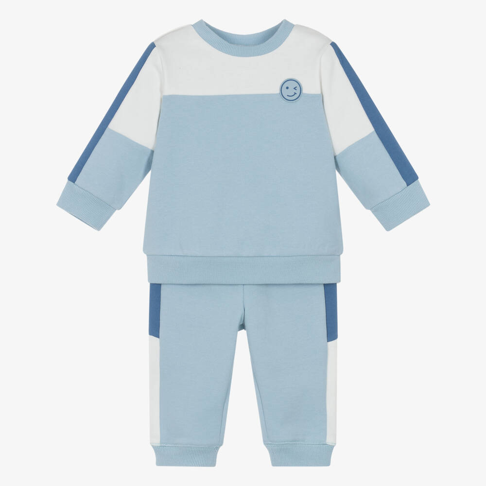 Little Me-Baby Boys Blue & White Cotton Jersey Tracksuit | Childrensalon Outlet