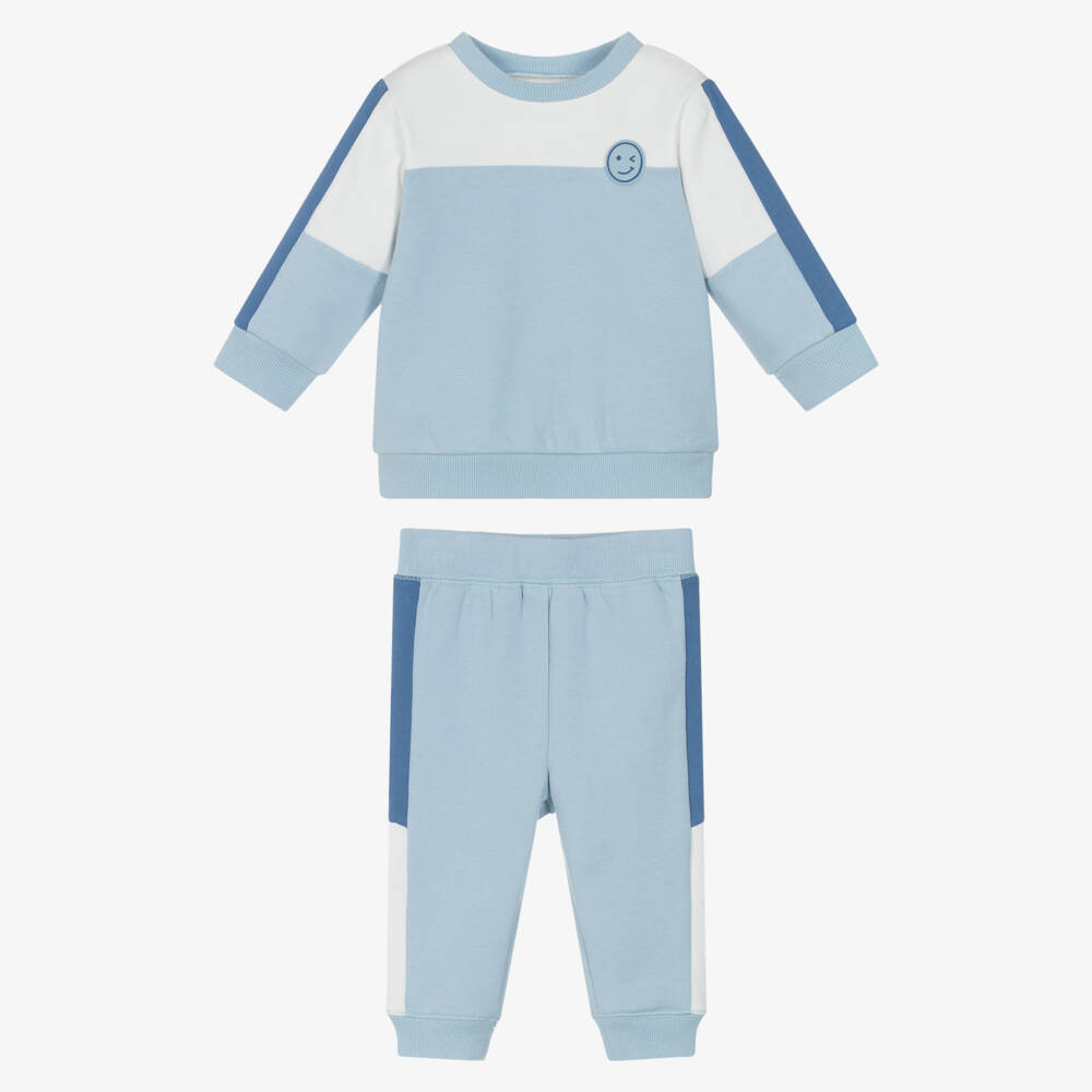 Little Me-Baby Boys Blue & White Cotton Jersey Tracksuit | Childrensalon Outlet