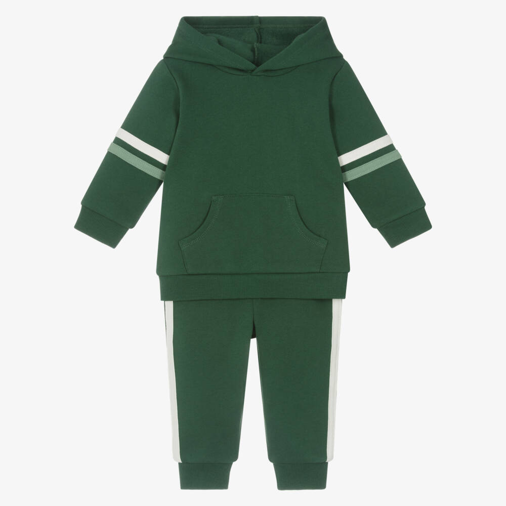 Little Me-Baby Boys Green Cotton Hooded Tracksuit | Childrensalon Outlet