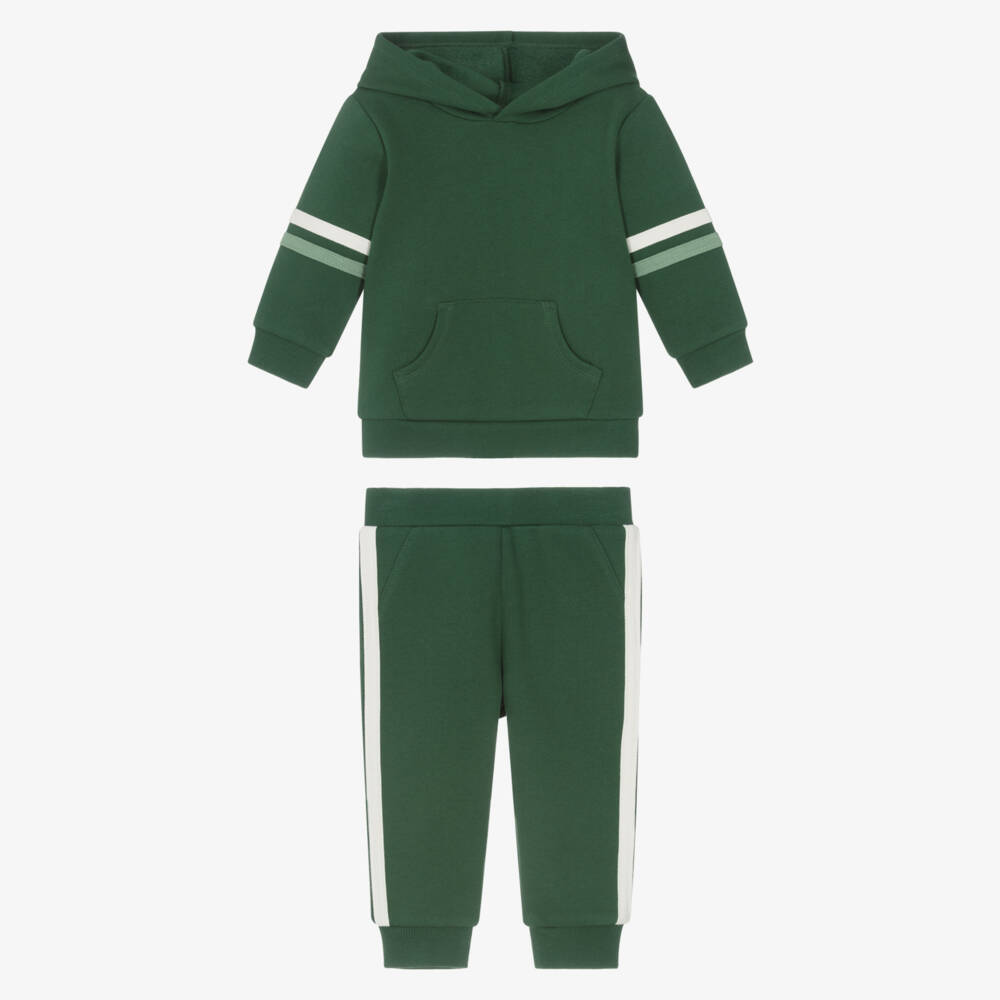 Little Me-Baby Boys Green Cotton Hooded Tracksuit | Childrensalon Outlet
