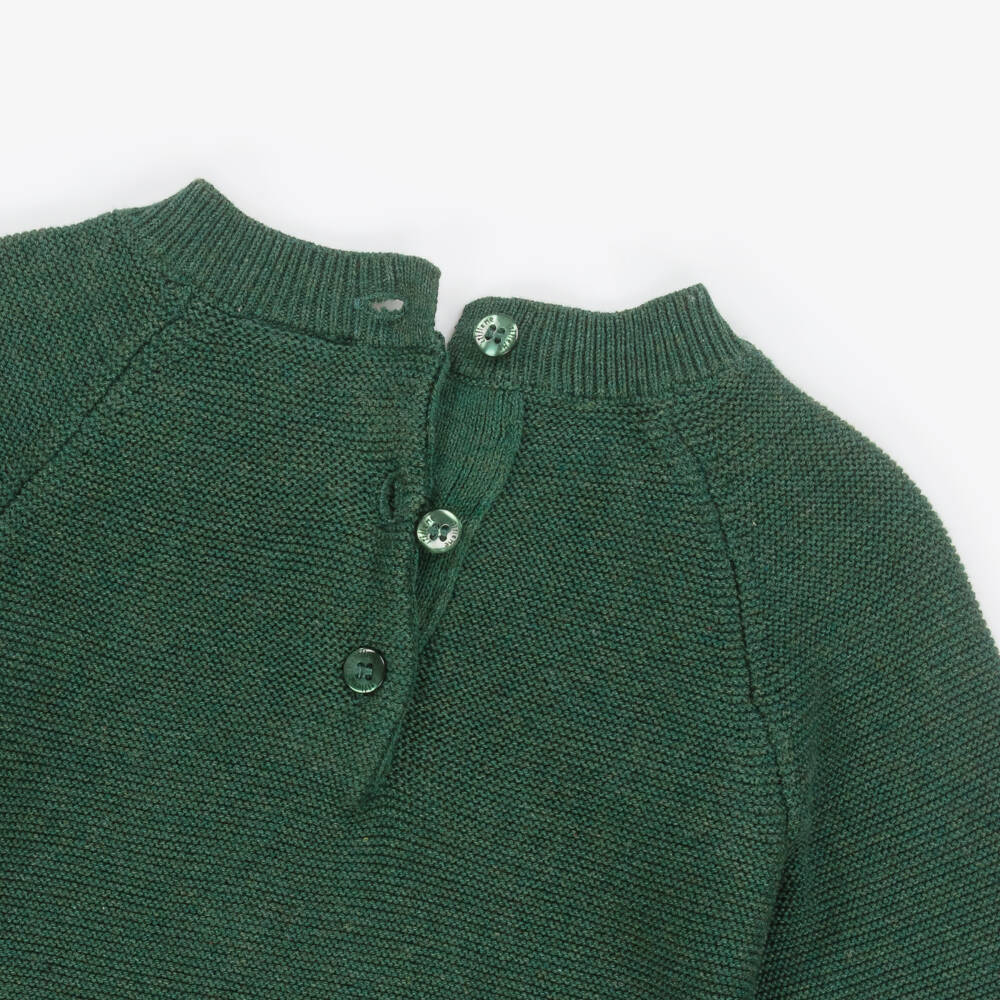 Little Me-Baby Boys Green Cotton Knit Festive Deer Trousers Set | Childrensalon Outlet