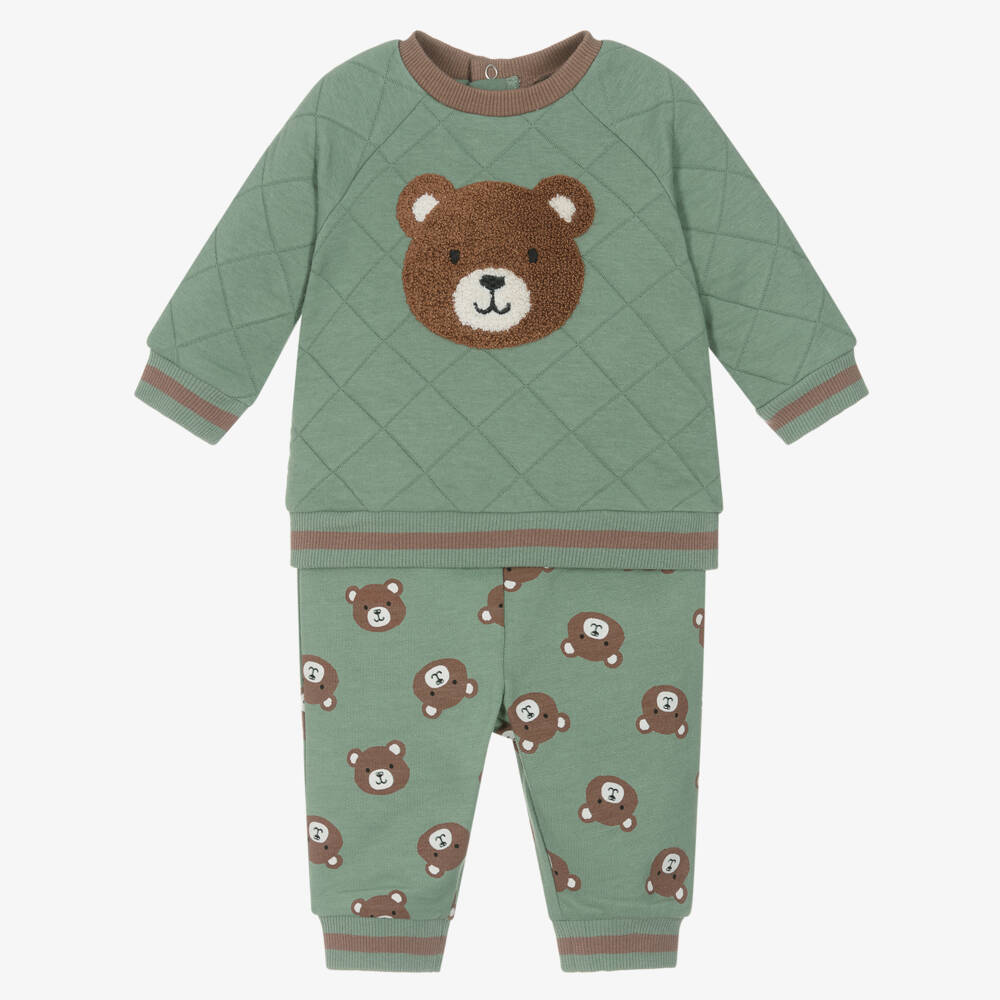 Little Me-Baby Boys Green Cotton Teddy Bear Tracksuit | Childrensalon Outlet