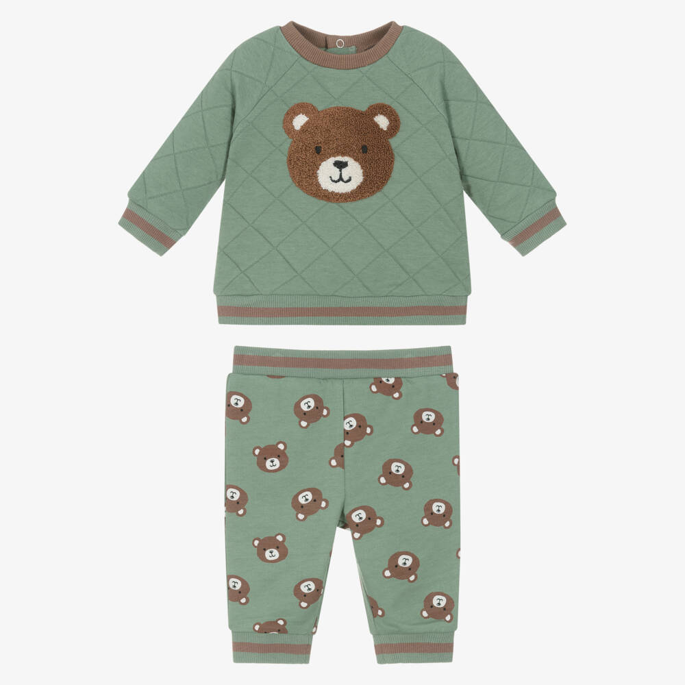 Little Me-Baby Boys Green Cotton Teddy Bear Tracksuit | Childrensalon Outlet