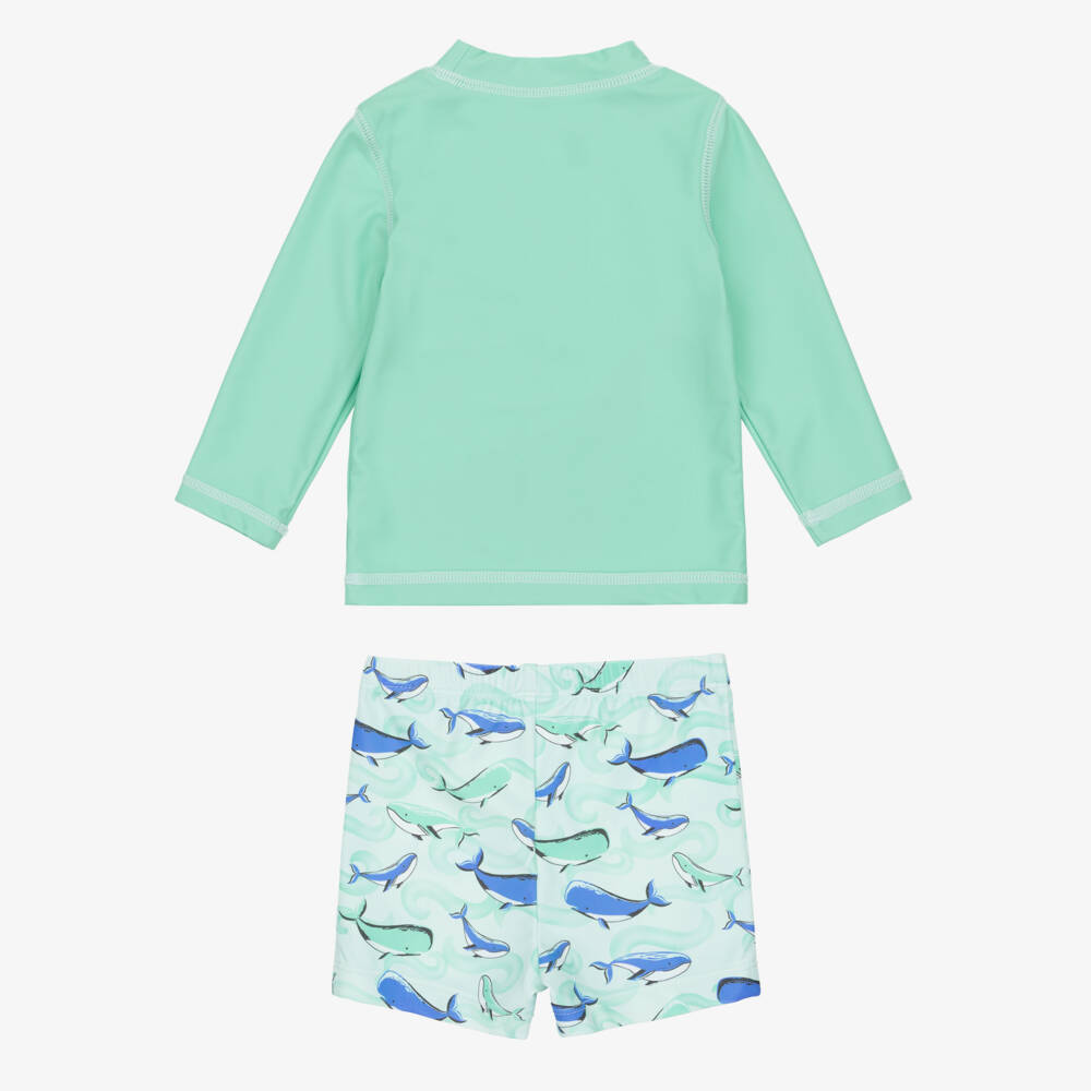 Little Me-Baby Boys Green Whale Print Swim Set (UPF50+) | Childrensalon Outlet