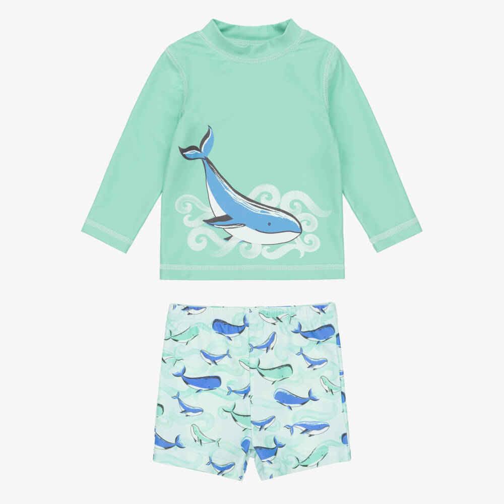 Little Me-Baby Boys Green Whale Print Swim Set (UPF50+) | Childrensalon Outlet
