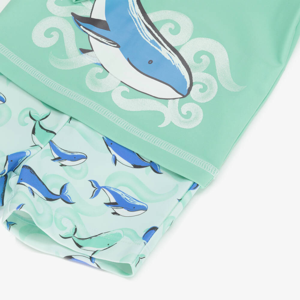 Little Me-Baby Boys Green Whale Print Swim Set (UPF50+) | Childrensalon Outlet