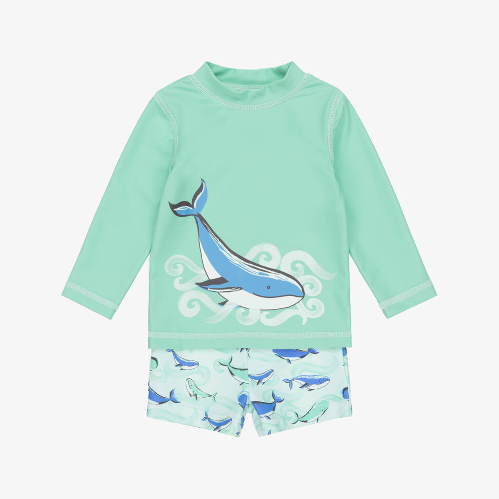 Little Me-Baby Boys Green Whale Print Swim Set (UPF50+) | Childrensalon Outlet