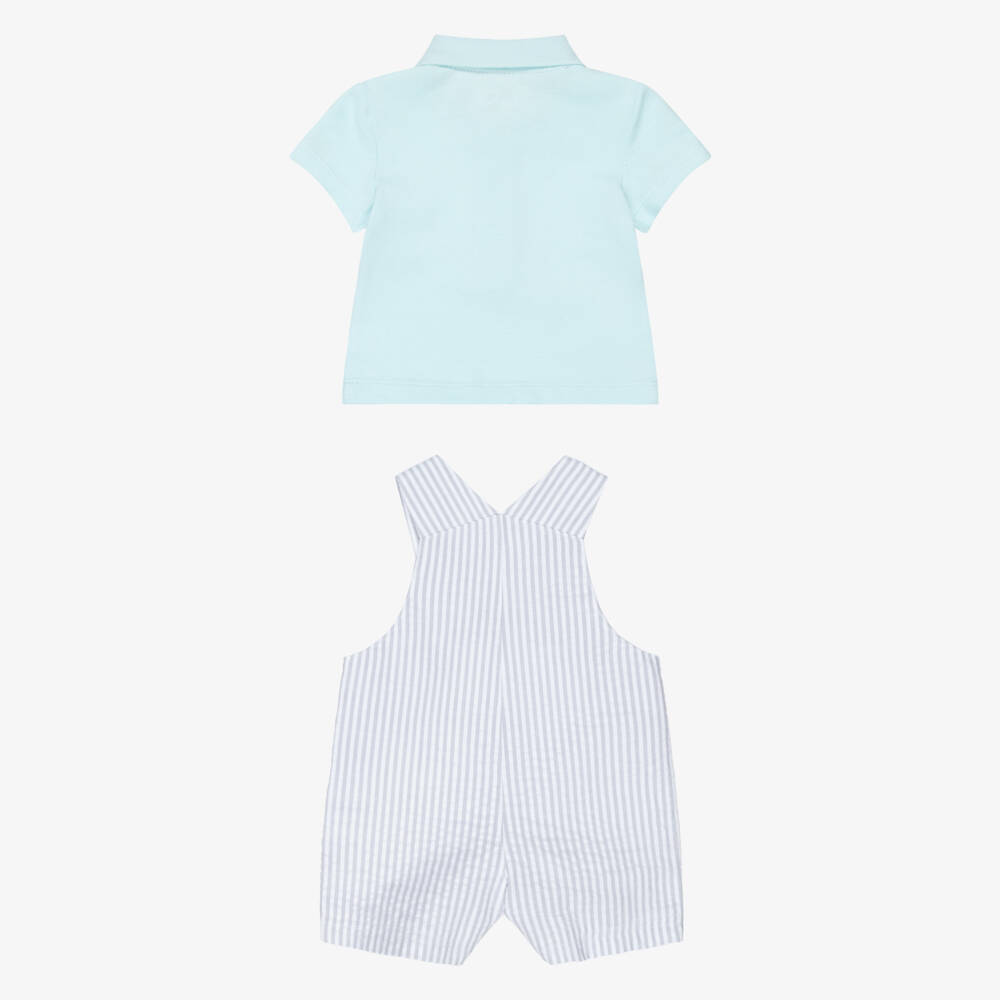 Little Me-Baby Boys Grey Striped Cotton Dungaree Shorts Set | Childrensalon Outlet
