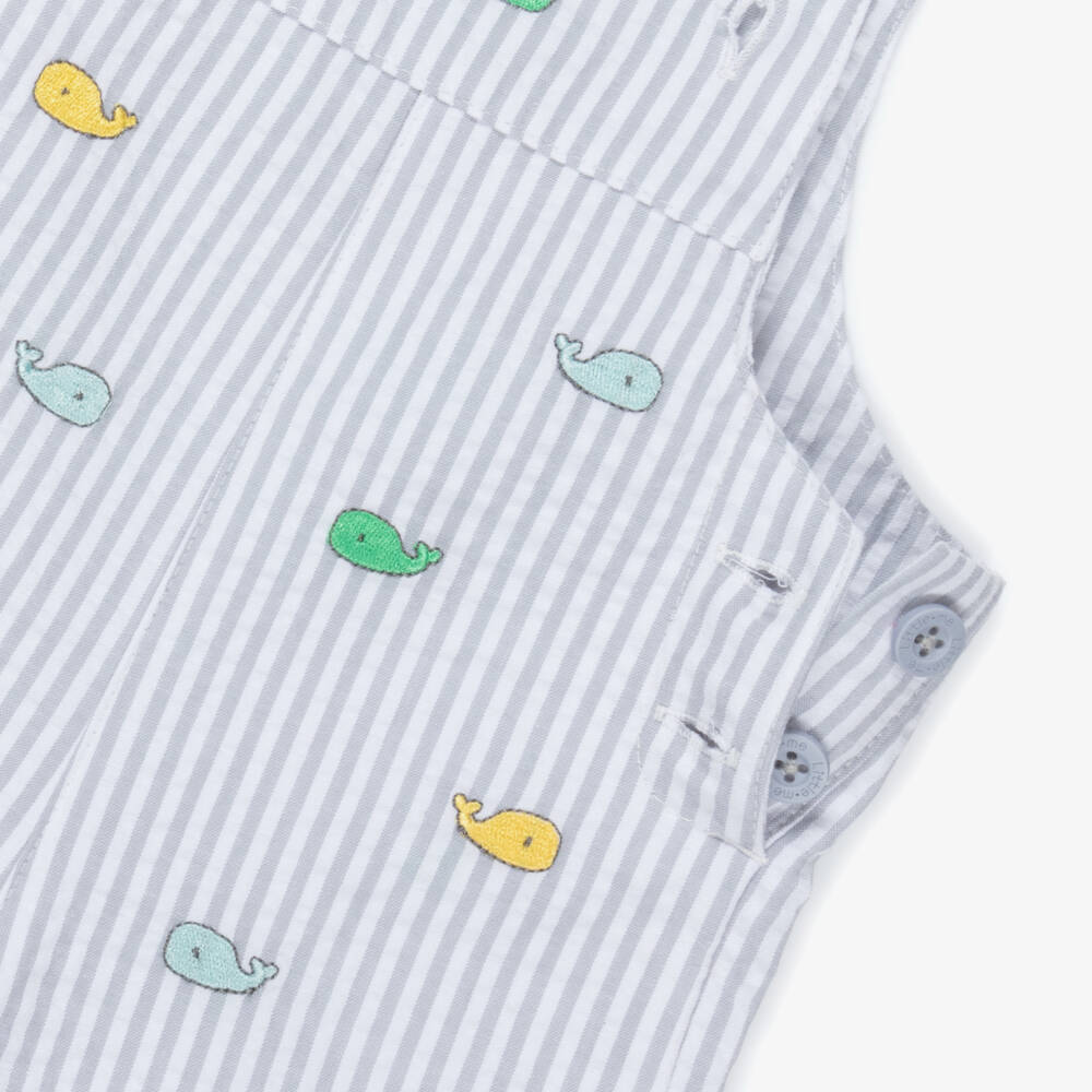 Little Me-Baby Boys Grey Striped Cotton Dungaree Shorts Set | Childrensalon Outlet