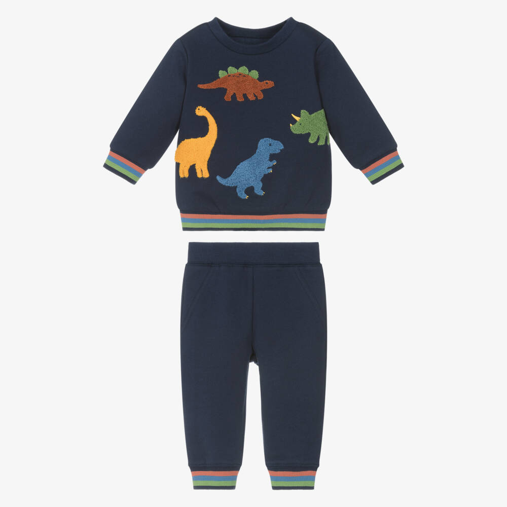 Little Me-Baby Boys Navy Blue Cotton Dinosaur Tracksuit | Childrensalon Outlet