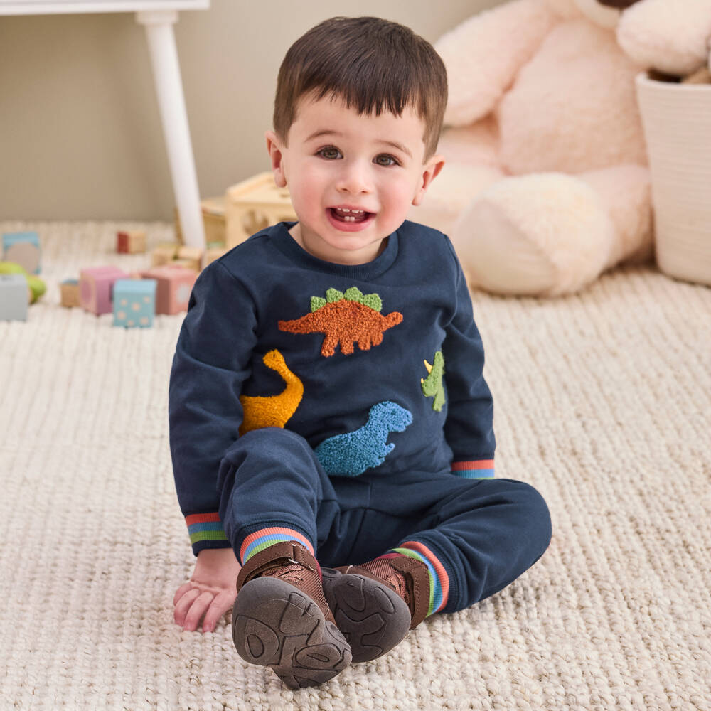 Little Me-Baby Boys Navy Blue Cotton Dinosaur Tracksuit | Childrensalon Outlet