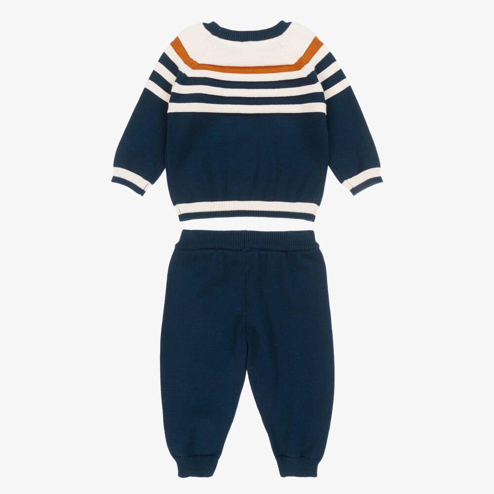 Little Me-Baby Boys Navy Blue & Ivory Striped Knit Trouser Set | Childrensalon Outlet