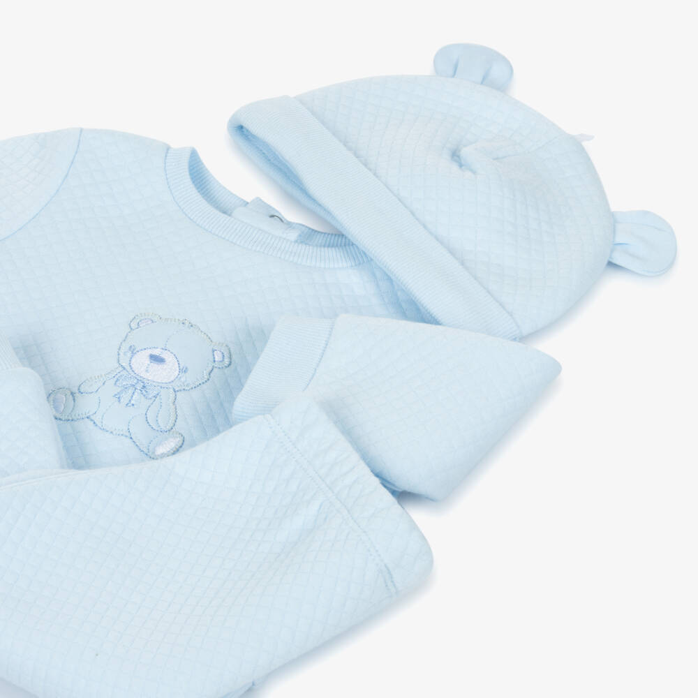 Little Me-Baby Boys Pale Blue Teddy Bear Cotton Trouser Set | Childrensalon Outlet