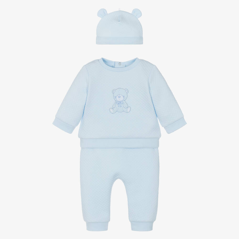 Little Me-Baby Boys Pale Blue Teddy Bear Cotton Trouser Set | Childrensalon Outlet