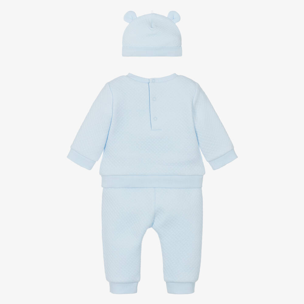 Little Me-Baby Boys Pale Blue Teddy Bear Cotton Trouser Set | Childrensalon Outlet