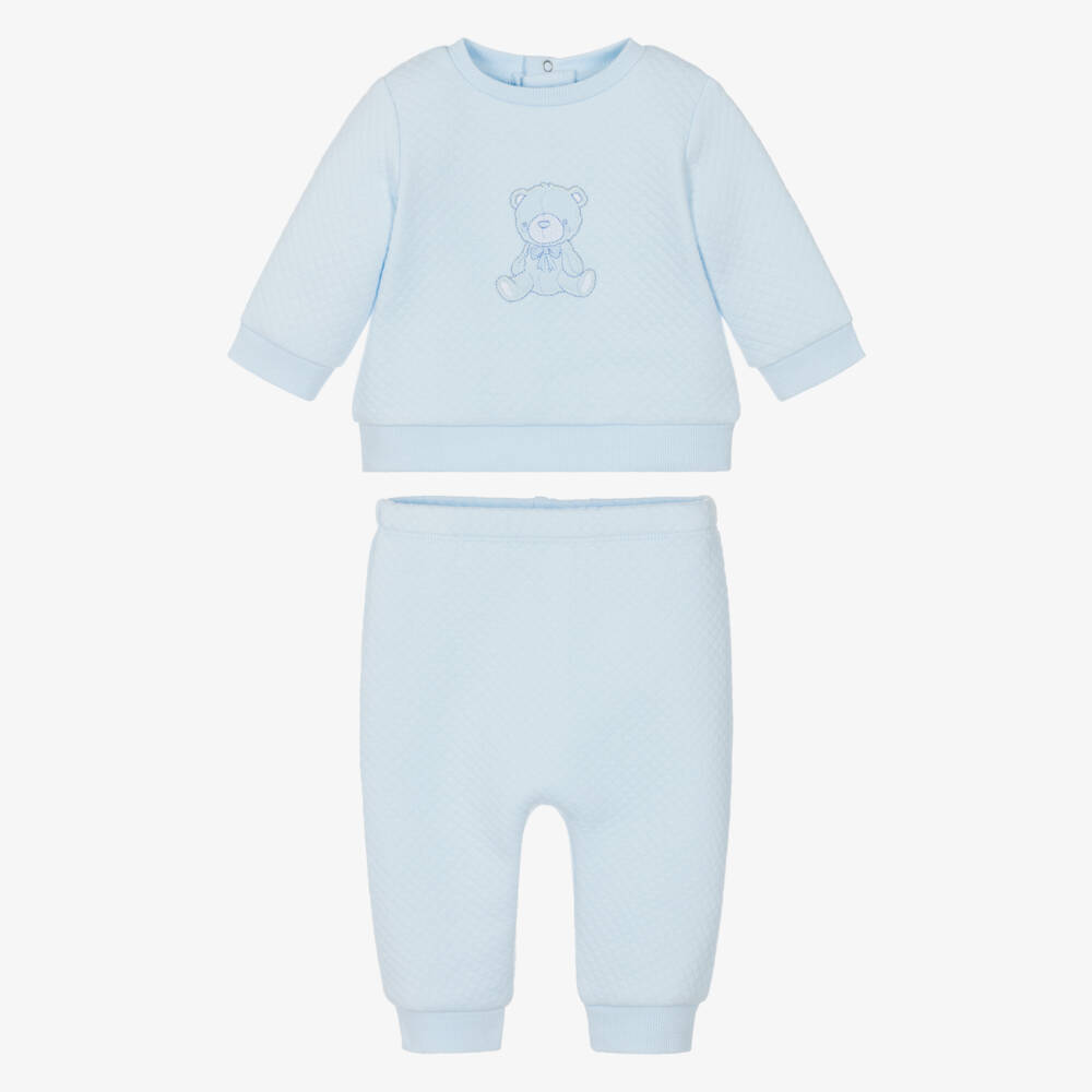 Little Me-Baby Boys Pale Blue Teddy Bear Cotton Trouser Set | Childrensalon Outlet