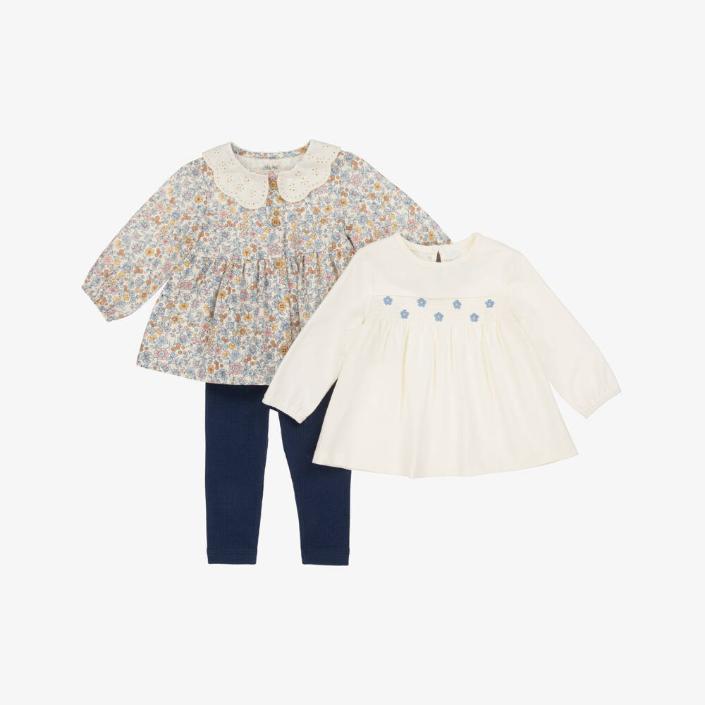 Little Me-Baby Girls Blue Cotton Leggings Set | Childrensalon Outlet