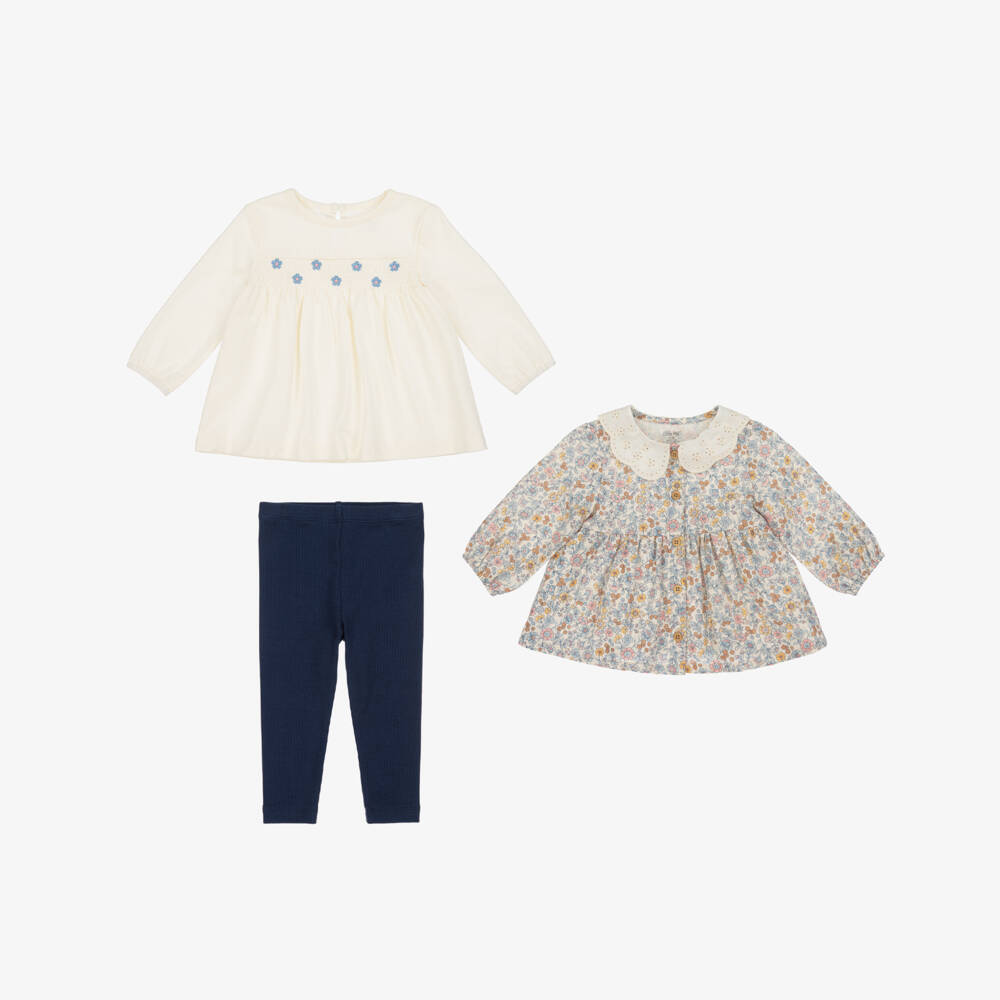 Little Me-Baby Girls Blue Cotton Leggings Set | Childrensalon Outlet