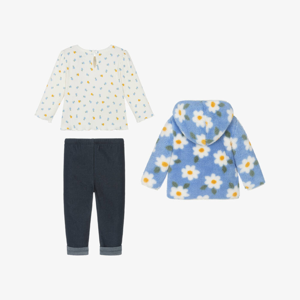 Little Me-Baby Girls Blue Floral Jacket, Top & Trousers Set | Childrensalon Outlet