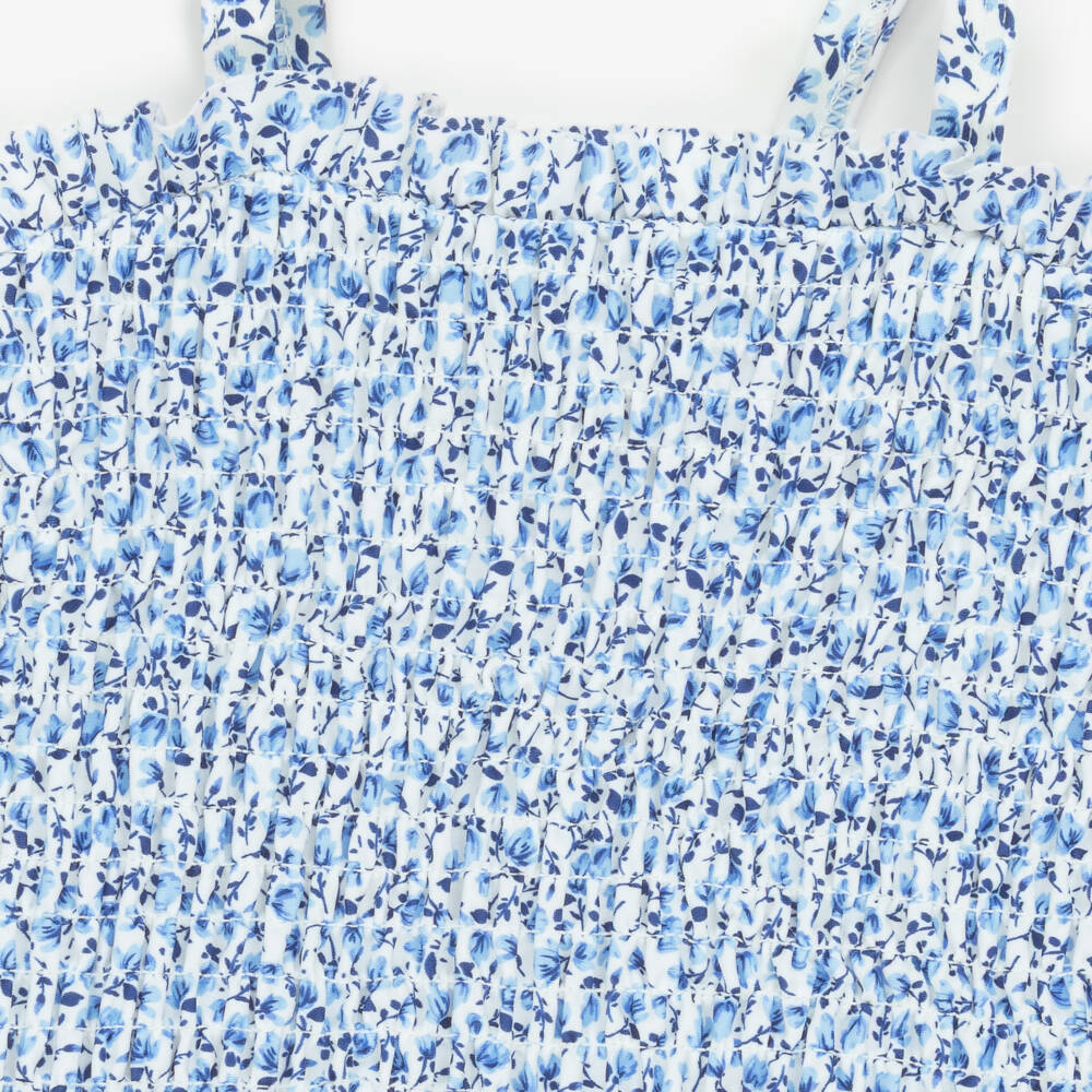 Little Me-Baby Girls Blue Floral Shirred Swimsuit (UPF50+) | Childrensalon Outlet