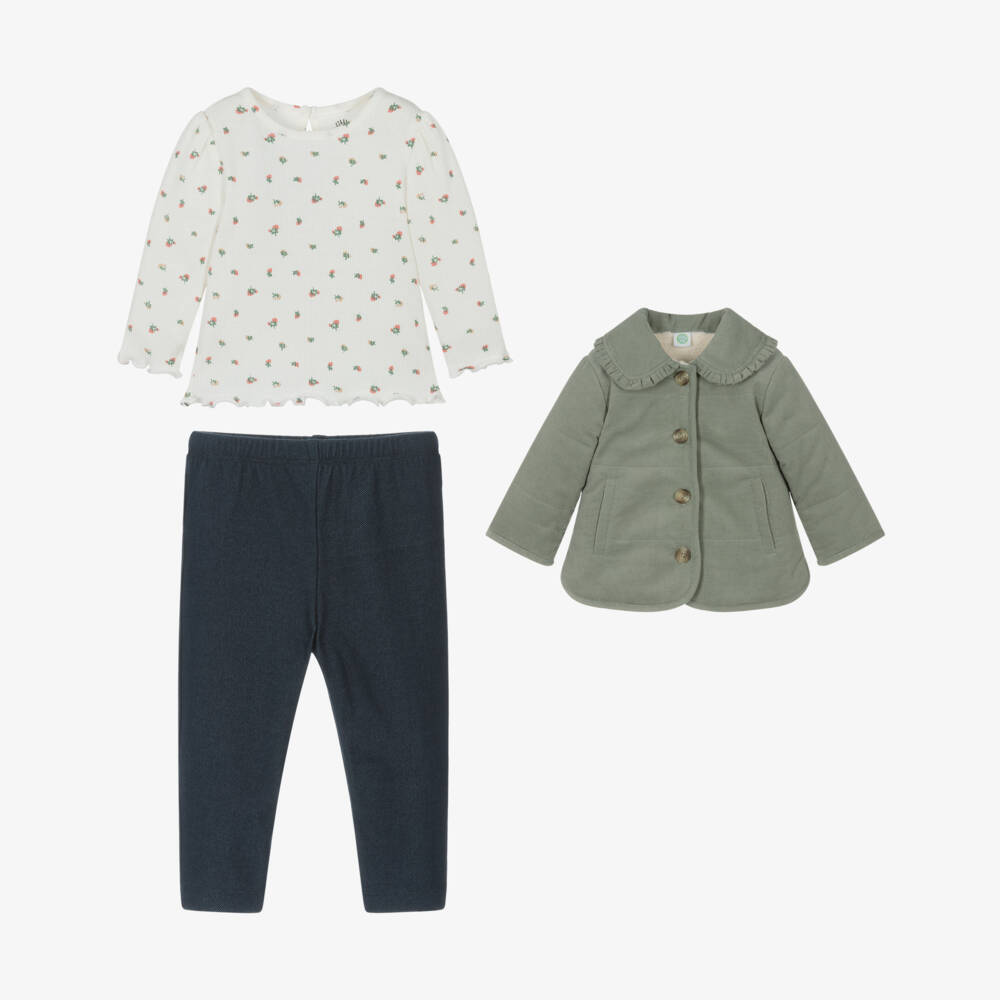 Little Me-Baby Girls Green & Blue Trouser Set with Corduroy Jacket | Childrensalon Outlet