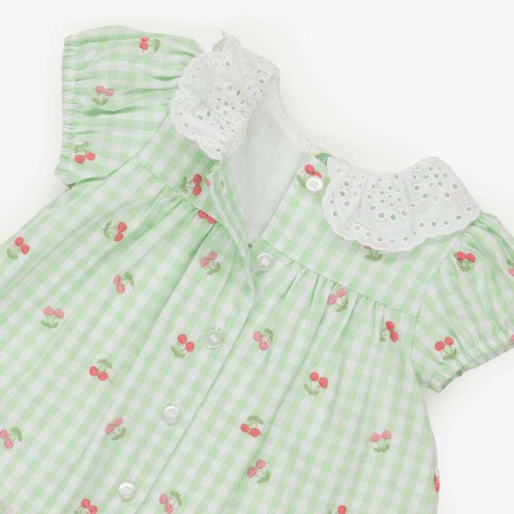 Little Me-Baby Girls Green Gingham Cherry & White Cotton Leggings Set | Childrensalon Outlet
