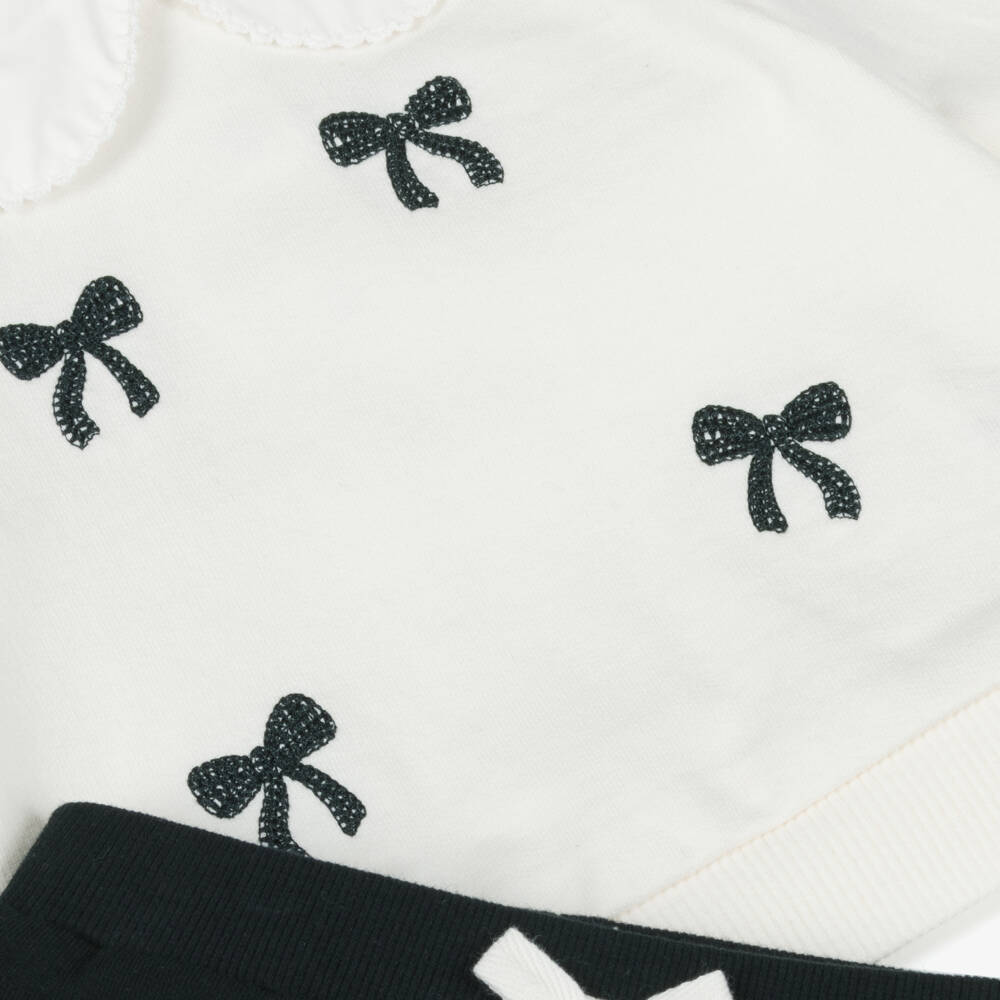 Little Me-Baby Girls Ivory & Black Cotton Jersey Trouser Set | Childrensalon Outlet