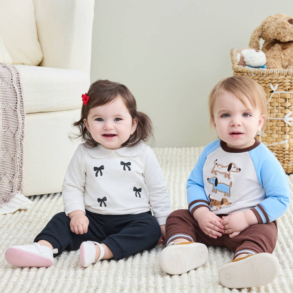 Little Me-Baby Girls Ivory & Black Cotton Jersey Trouser Set | Childrensalon Outlet