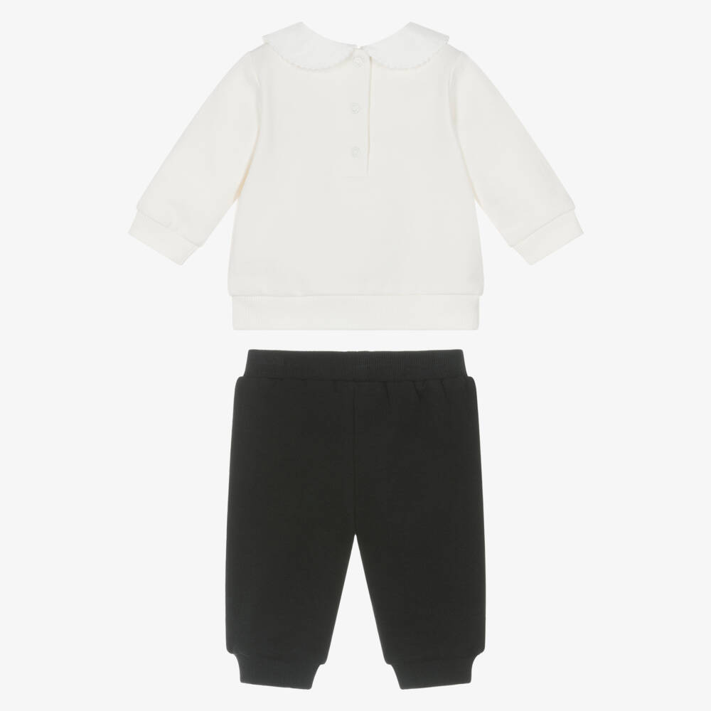 Little Me-Baby Girls Ivory & Black Cotton Jersey Trouser Set | Childrensalon Outlet