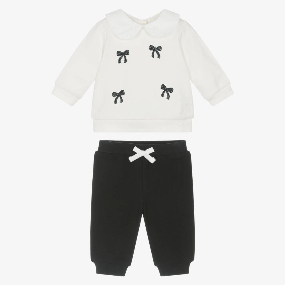 Little Me-Baby Girls Ivory & Black Cotton Jersey Trouser Set | Childrensalon Outlet