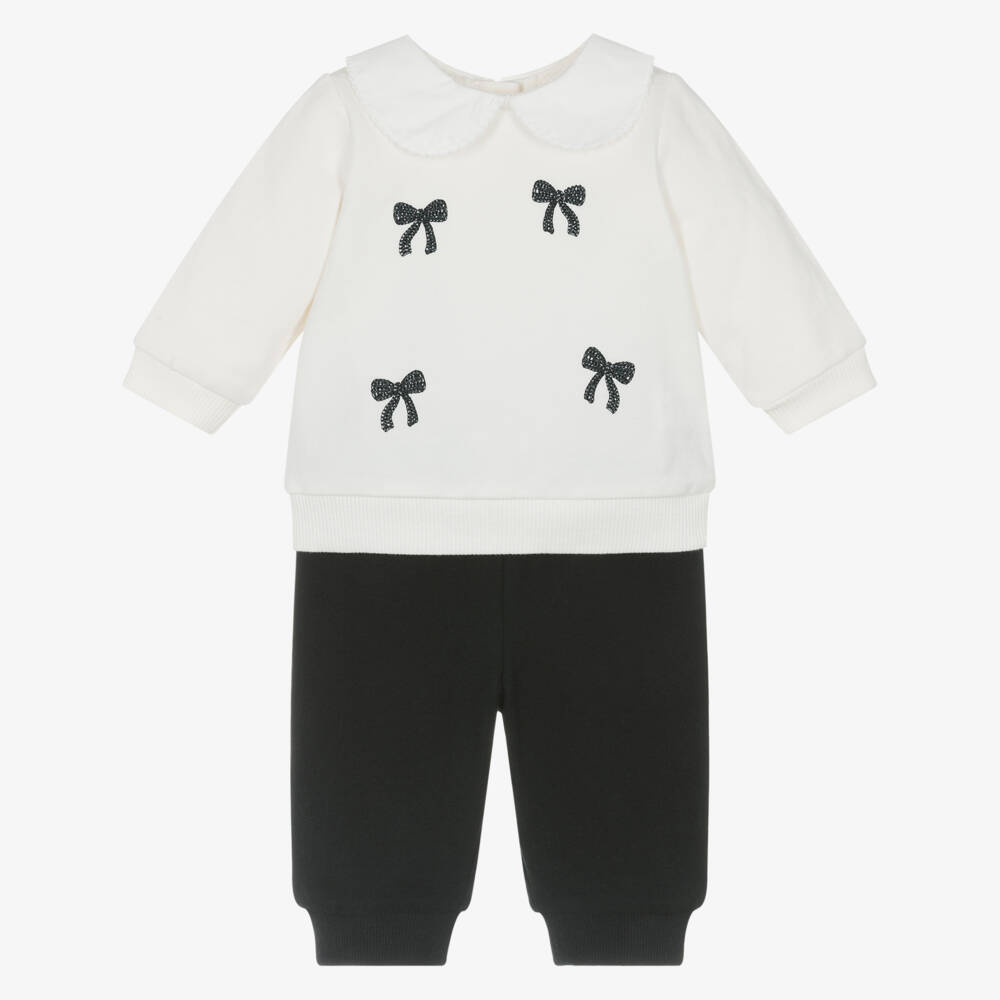 Little Me-Baby Girls Ivory & Black Cotton Jersey Trouser Set | Childrensalon Outlet
