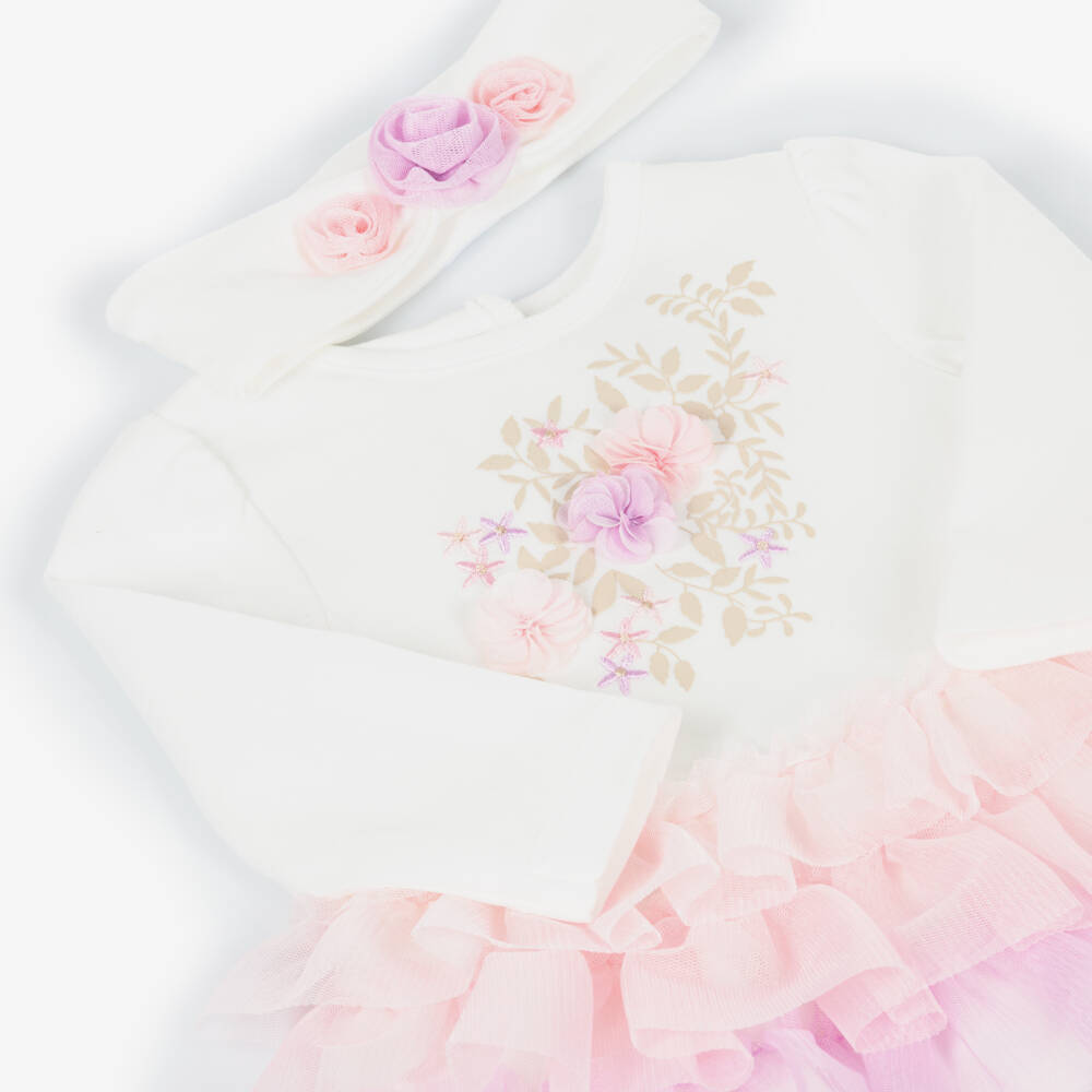 Little Me-Baby Girls Ivory & Lilac Tulle Cotton Jersey Leggings Set | Childrensalon Outlet