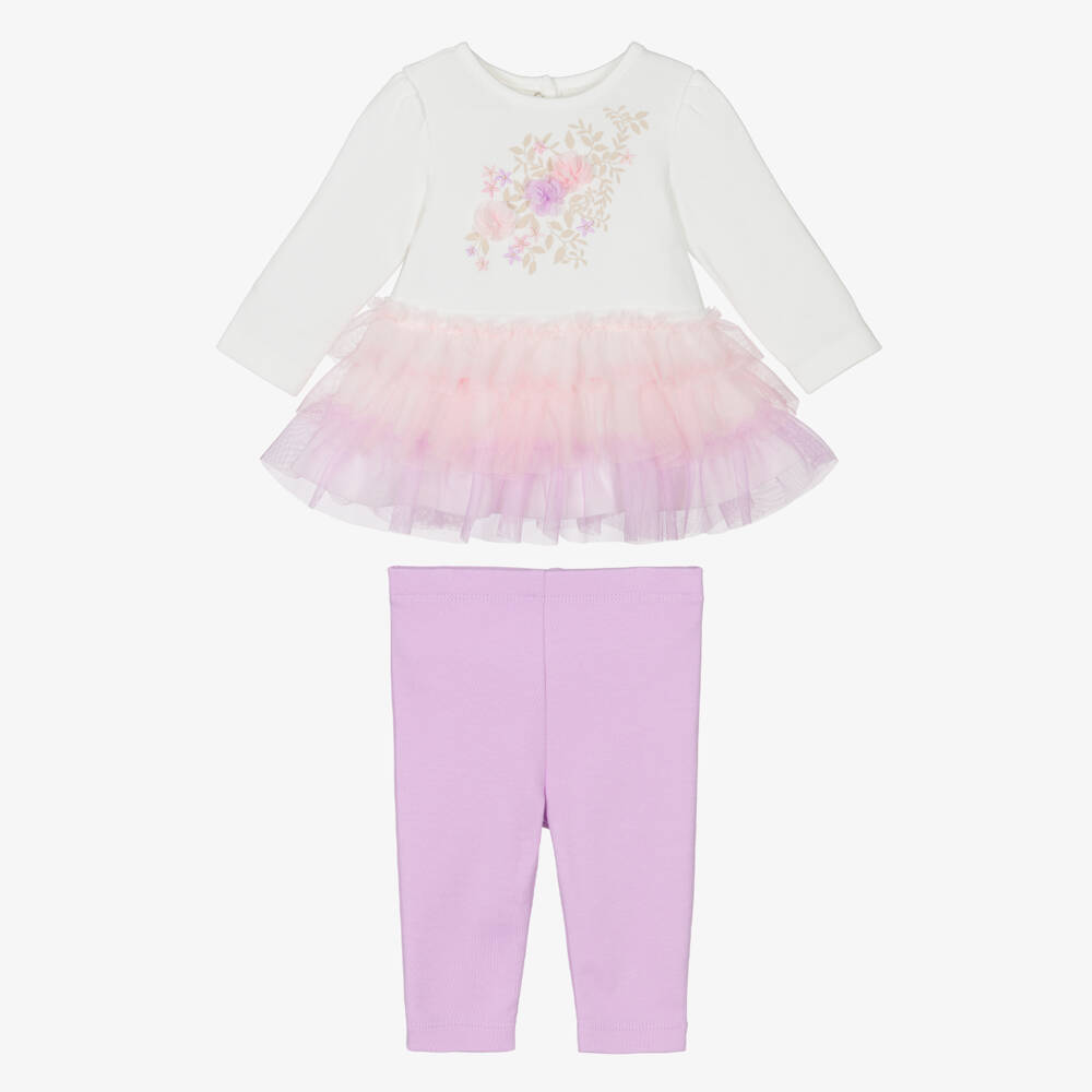 Little Me-Baby Girls Ivory & Lilac Tulle Cotton Jersey Leggings Set | Childrensalon Outlet