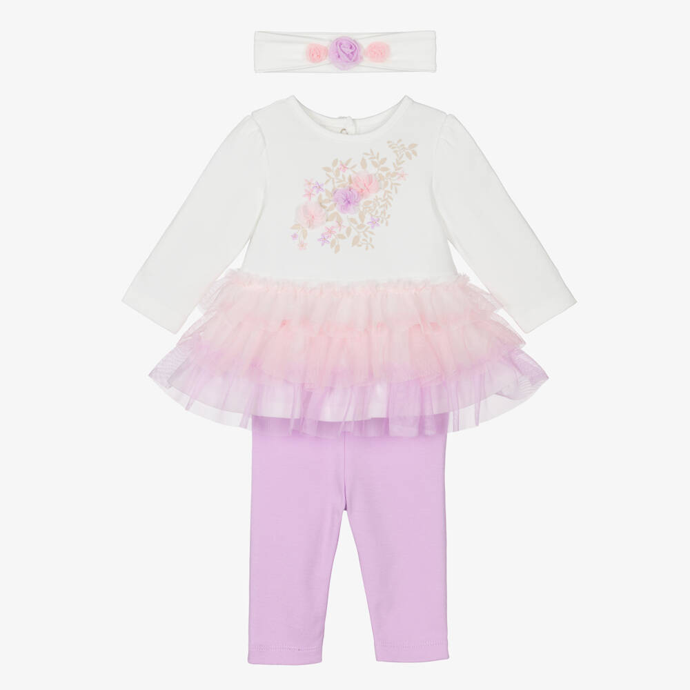Little Me-Baby Girls Ivory & Lilac Tulle Cotton Jersey Leggings Set | Childrensalon Outlet