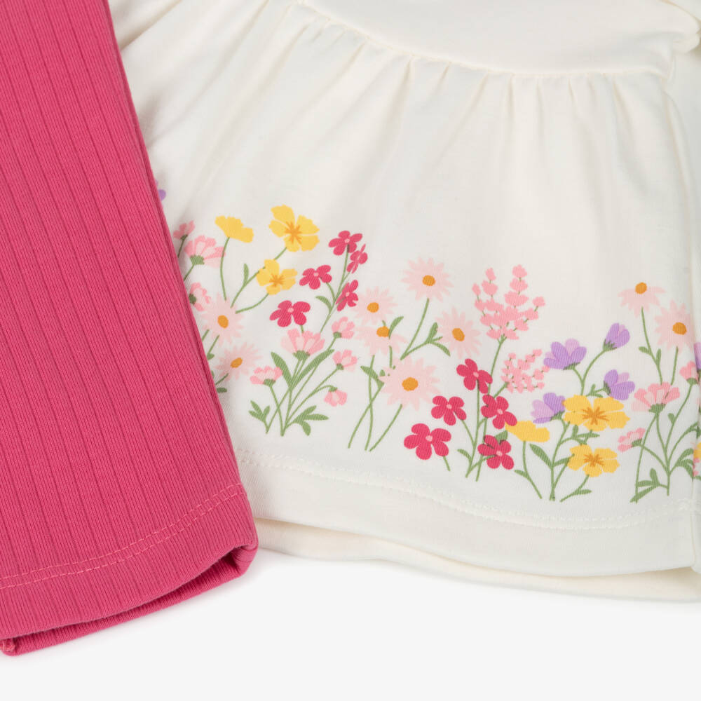 Little Me-Baby Girls Ivory & Pink Cotton Jersey Leggings Set | Childrensalon Outlet