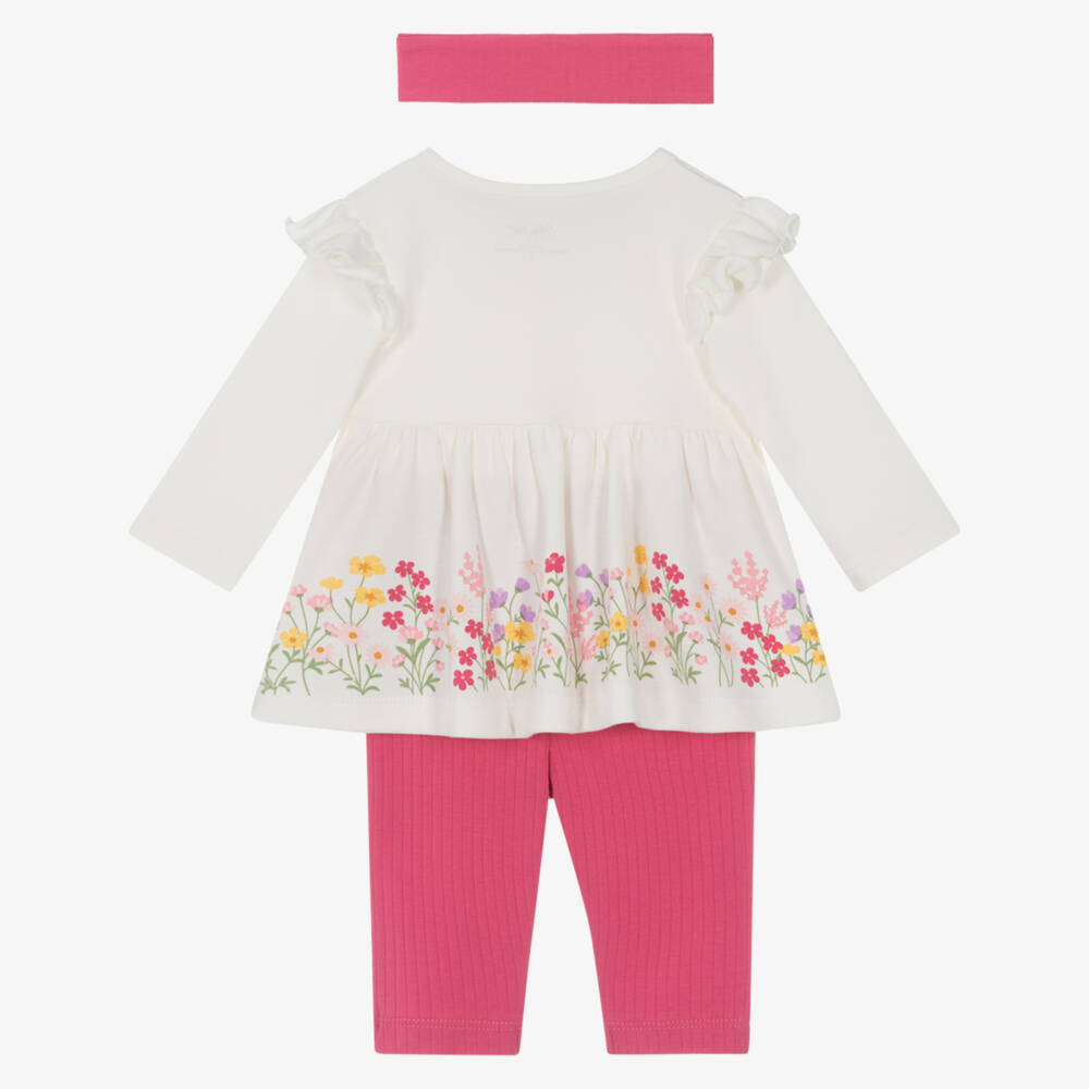 Little Me-Baby Girls Ivory & Pink Cotton Jersey Leggings Set | Childrensalon Outlet