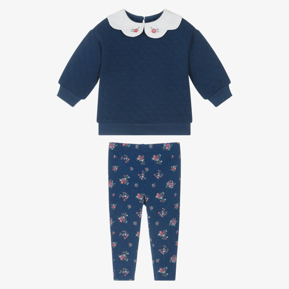Little Me-Baby Girls Navy Blue Floral Cotton Jersey Leggings Set | Childrensalon Outlet