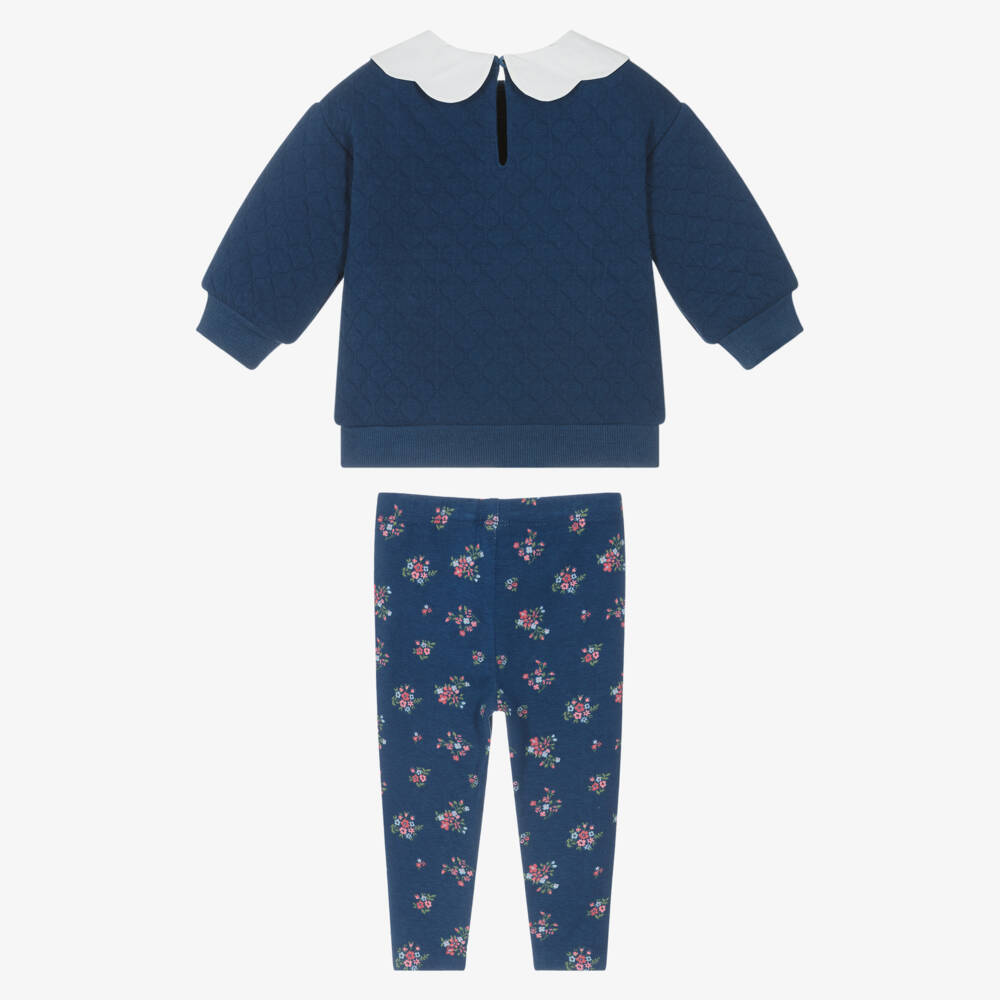 Little Me-Baby Girls Navy Blue Floral Cotton Jersey Leggings Set | Childrensalon Outlet