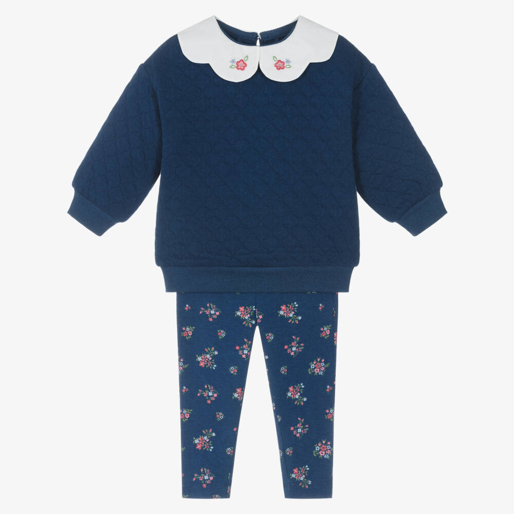 Little Me-Baby Girls Navy Blue Floral Cotton Jersey Leggings Set | Childrensalon Outlet