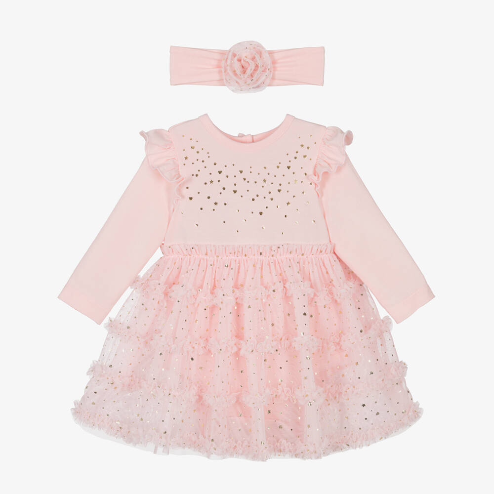 Little Me-Baby Girls Pink Cotton Jersey & Tulle Dress Set | Childrensalon Outlet