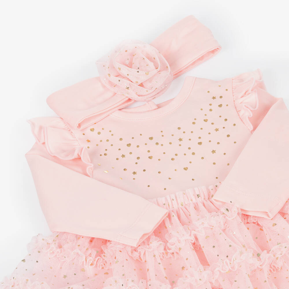 Little Me-Baby Girls Pink Cotton Jersey & Tulle Dress Set | Childrensalon Outlet