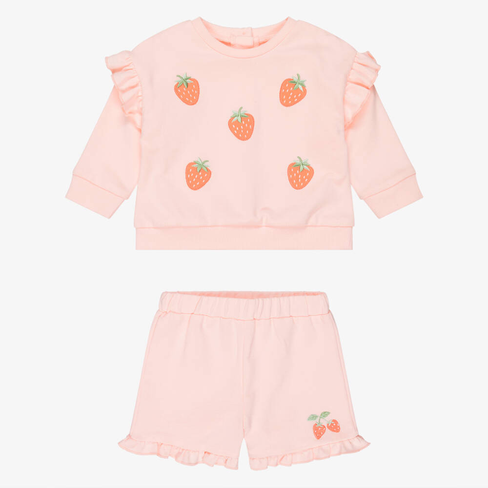 Little Me-Baby Girls Pink Cotton Strawberry Shorts Set | Childrensalon Outlet