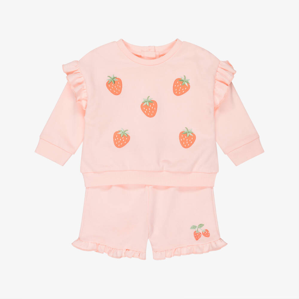 Little Me-Baby Girls Pink Cotton Strawberry Shorts Set | Childrensalon Outlet