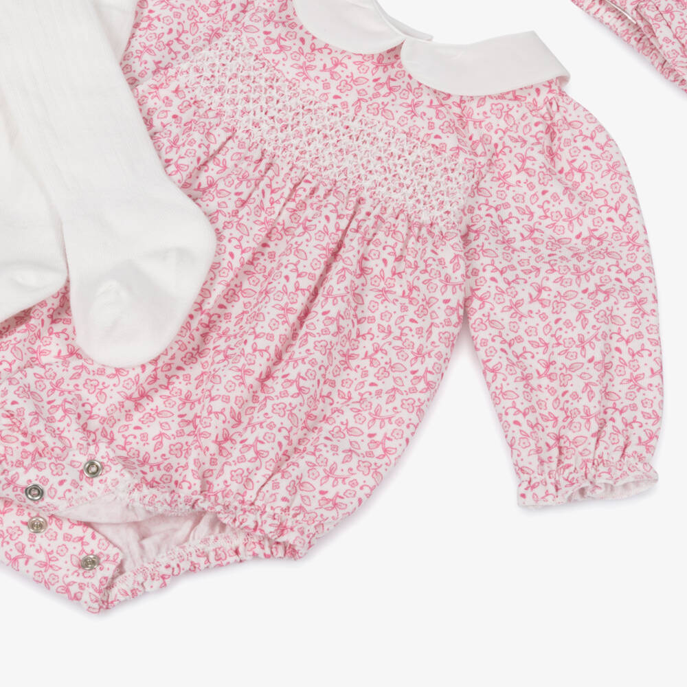 Little Me-Baby Girls Pink Floral Needlecord Shortie Set with Smocking | Childrensalon Outlet