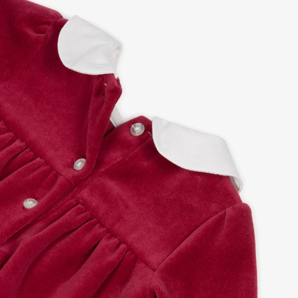 Little Me-Baby Girls Red Velour Smocked Shortie Set | Childrensalon Outlet