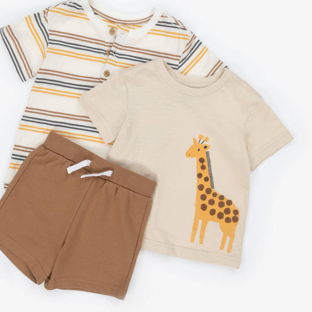 ليتل مي-طقم شورت بيج بطبعة زرافة للأولاد | Childrensalon Outlet